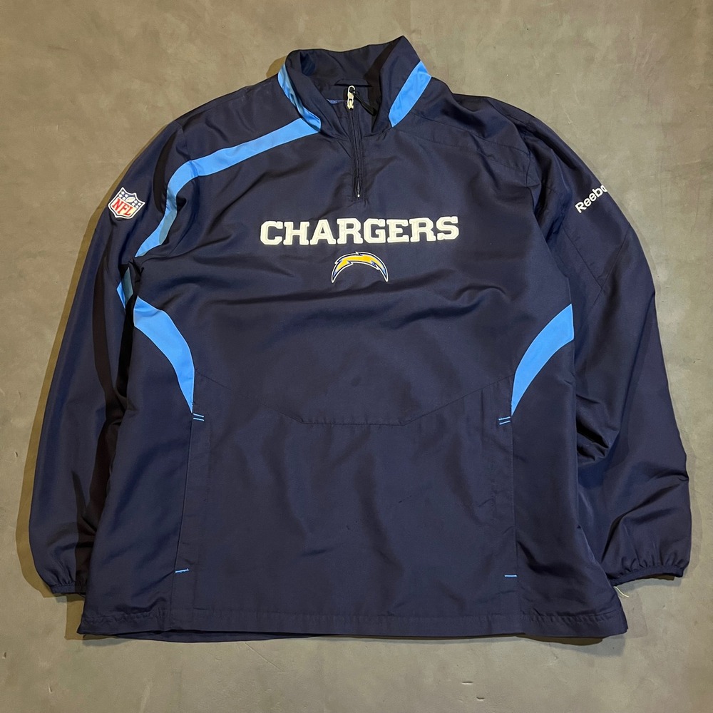 Reebok NFL Onfield Chargers Mens Navy Blue Quarter Zip Windbreaker Jacket Large